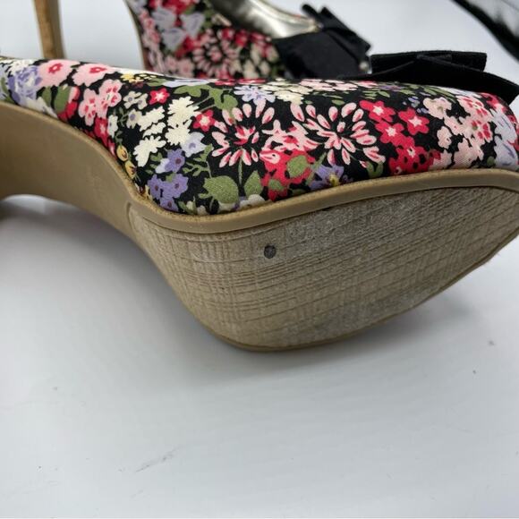Rampage Black Floral Cork Heel Peep Toe Stiletto Shoes Womens 10 Y2K Whimsigoth - Picture 3 of 8
